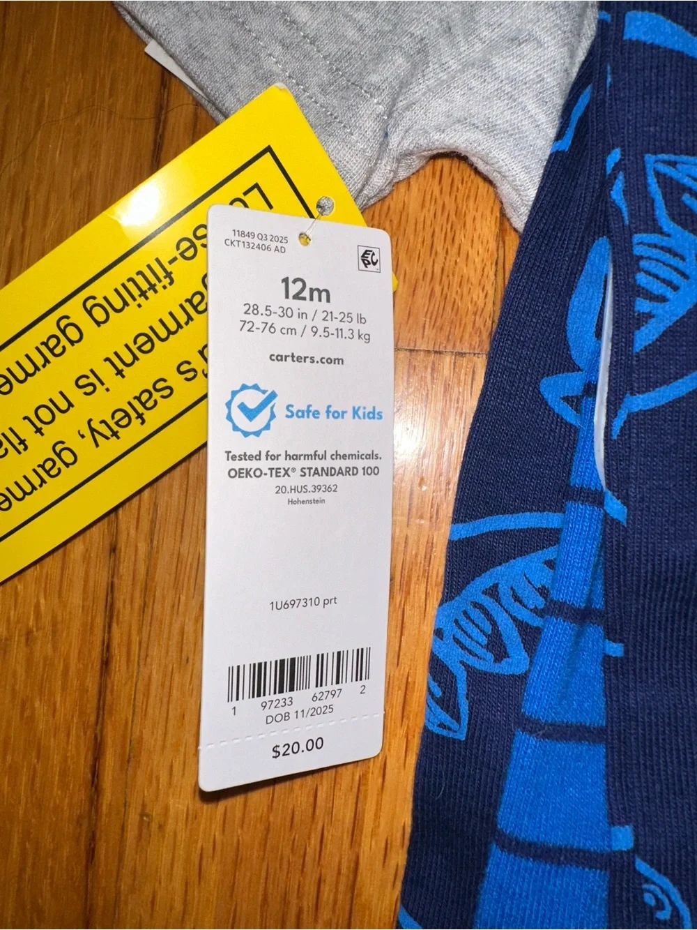 Carter's Boys Gray & Navy Dinosaur Pajamas 4 Piece Set - 12M